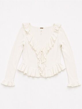 Free People Ruffle V-Neck Long Sleeve Top – Cream